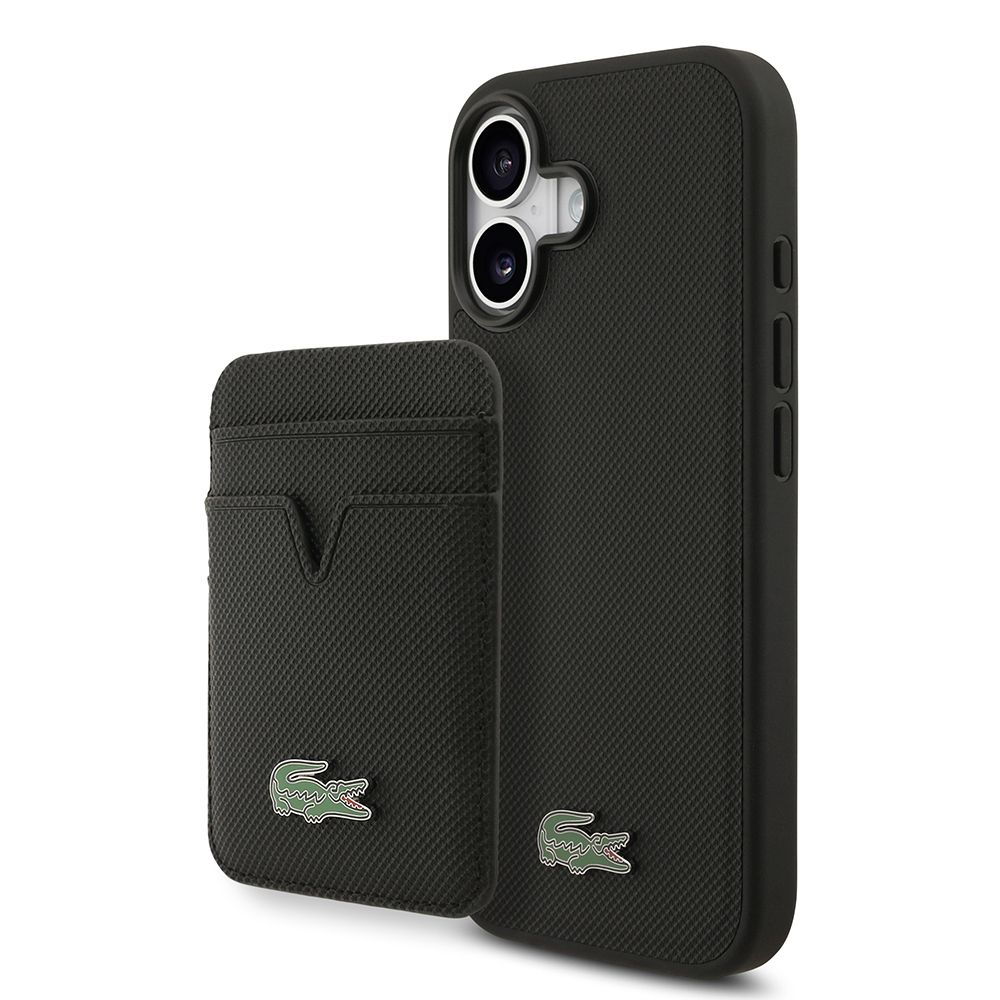 Apple iPhone 17 Uyumlu Kılıf Lacoste Orjinal Lisanslı M-safe Şarj Özellikli PU Pike Desenli Metal Logolu Kartlıklı Kapak