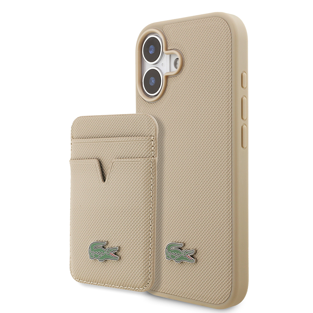 Apple iPhone 17 Uyumlu Kılıf Lacoste Orjinal Lisanslı M-safe Şarj Özellikli PU Pike Desenli Metal Logolu Kartlıklı Kapak