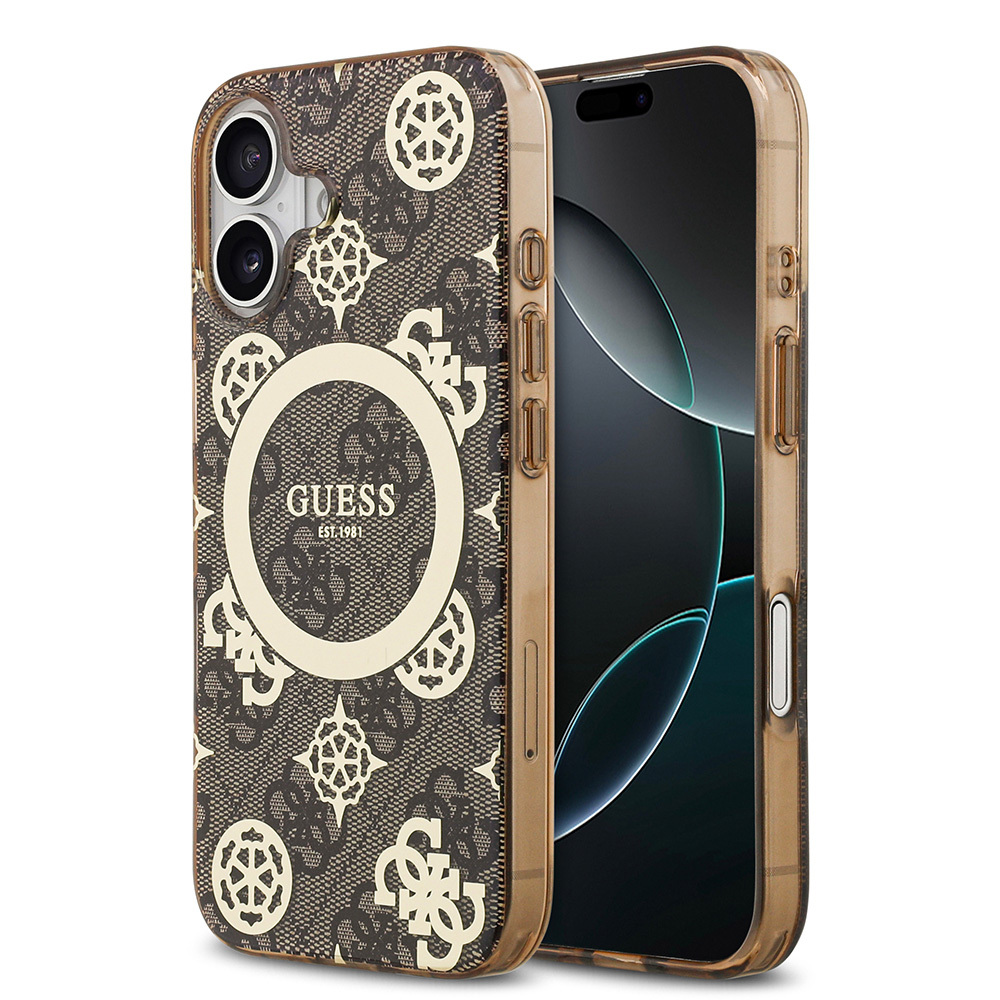 Apple iPhone 17 Uyumlu Kılıf Guess Orjinal Lisanslı M-safe Şarj Özellikli IML Peony ve 4G Desenli Klasik Logolu Kapak