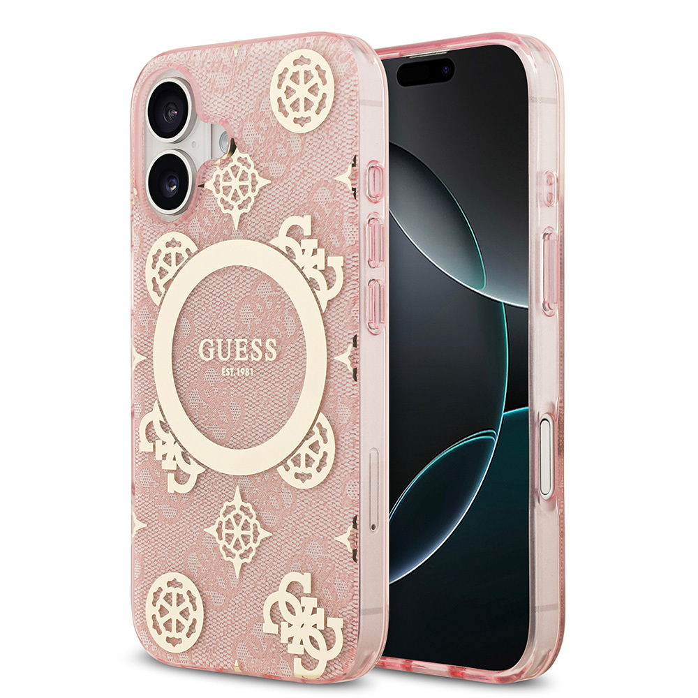Apple iPhone 17 Uyumlu Kılıf Guess Orjinal Lisanslı M-safe Şarj Özellikli IML Peony ve 4G Desenli Klasik Logolu Kapak