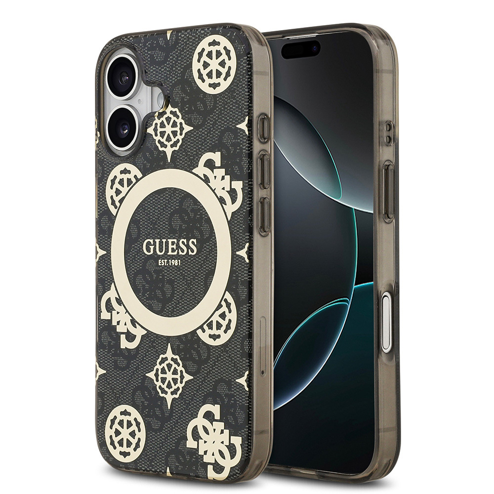 Apple iPhone 17 Uyumlu Kılıf Guess Orjinal Lisanslı M-safe Şarj Özellikli IML Peony ve 4G Desenli Klasik Logolu Kapak