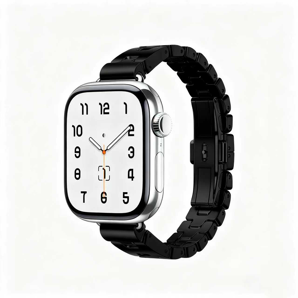 [RNZ-TA127437] Apple Watch 7 41mm Uyumlu Zore KRD-150 Metal Kordon (Siyah)