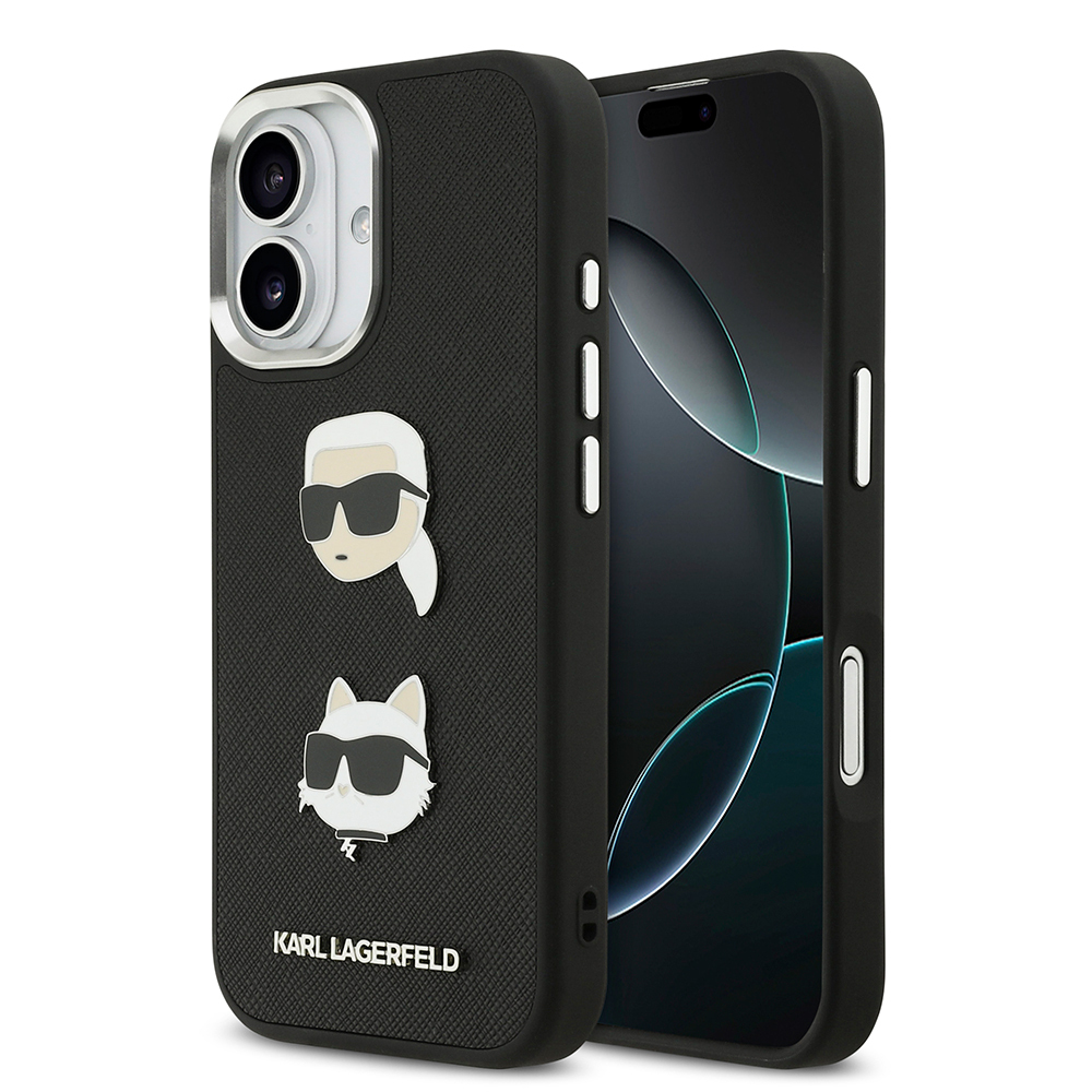 [RNZ-TA126219] Apple iPhone 17 Uyumlu Kılıf Karl Lagerfeld Orjinal Lisanslı Metal Logolu K&C Heads Pin Kapak (Siyah)