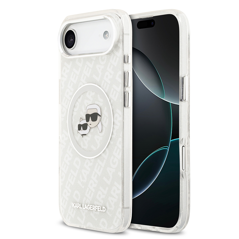 Apple iPhone 17 Air Uyumlu Kılıf Karl Lagerfeld Orjinal Lisanslı Parlayan Simli Karl & Choupette Heads Kapak