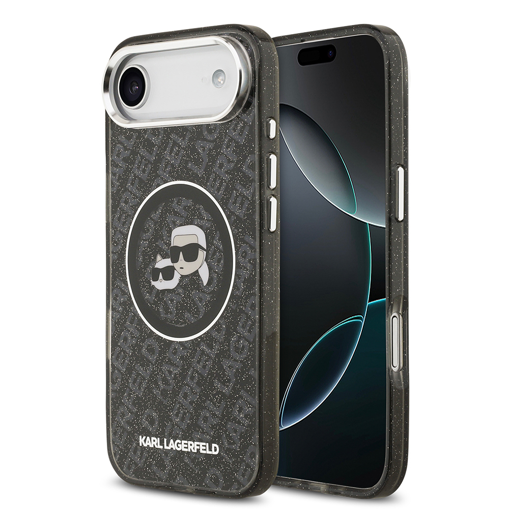 Apple iPhone 17 Air Uyumlu Kılıf Karl Lagerfeld Orjinal Lisanslı Parlayan Simli Karl & Choupette Heads Kapak