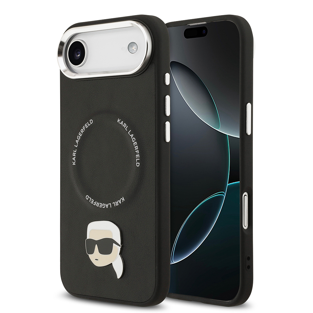 Apple iPhone 17 Air Uyumlu Kılıf Karl Lagerfeld Orjinal Lisanslı M-safe Şarj Özellikli Metal Kamera ve Buton Tasarımlı Karl PU Deri Kapak