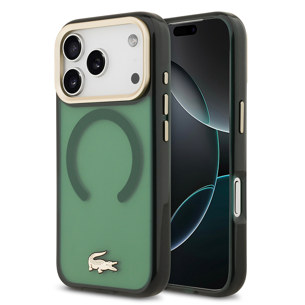 Apple iPhone 17 Pro Uyumlu Kılıf Lacoste Orjinal Lisanslı M-safe Şarj Özellikli Gold Timsah Logolu Buzlu Kapak