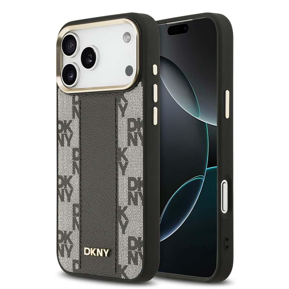 [RNZ-TA126135] Apple iPhone 17 Pro Max Uyumlu Kılıf DKNY Orjinal Lisanslı M-safe Şarj Özellikli 3D Yazılı Checkered Pattern Kapak (Siyah)