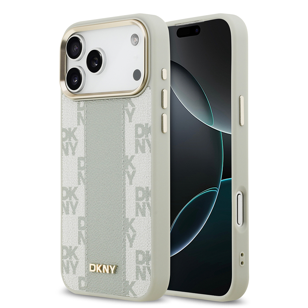 Apple iPhone 17 Pro Max Uyumlu Kılıf DKNY Orjinal Lisanslı M-safe Şarj Özellikli 3D Yazılı Checkered Pattern Kapak