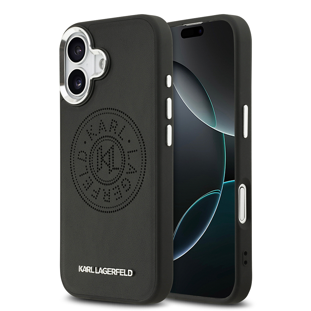 [RNZ-TA126292] Apple iPhone 17 Uyumlu Kılıf Karl Lagerfeld Orjinal Lisanslı M-safe Şarj Özellikli Delikli Tasarım Metal Logolu PU Deri Kapak