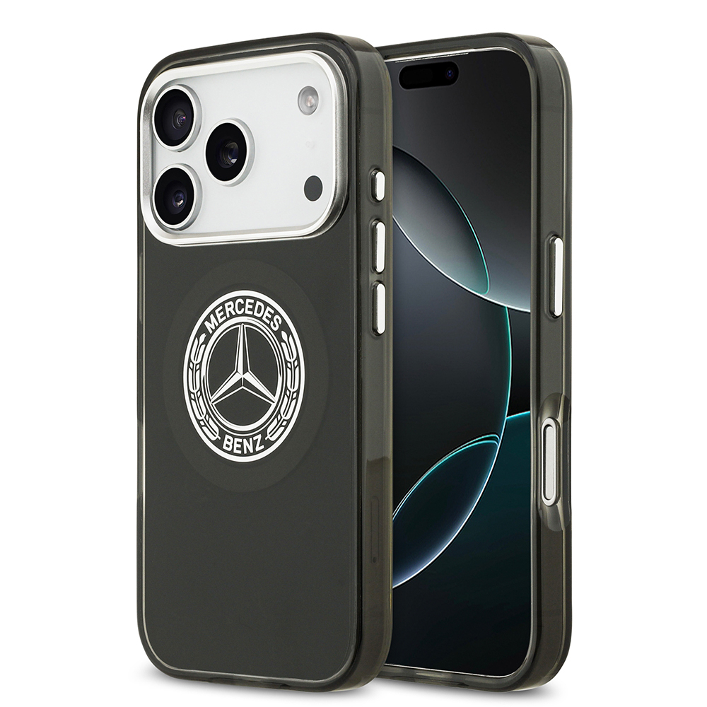 [RNZ-TA126206] Apple iPhone 17 Pro Uyumlu Kılıf Mercedes Benz Orjinal Lisanslı M-safe Şarj Özellikli Çift Katmanlı PC Nostaljik Yıldız Dizayn Kapak (Siyah)