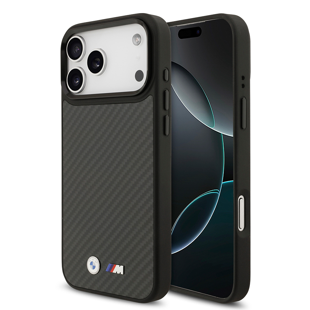 Apple iPhone 17 Pro Max Uyumlu Kılıf BMW Orjinal Lisanslı M-safe Şarj Özellikli Karbon Fiber Metal Logolu Kevlar Kapak