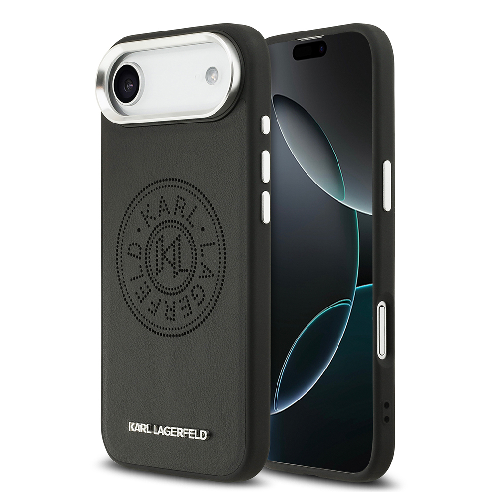 [RNZ-TA126293] Apple iPhone 17 Air Uyumlu Kılıf Karl Lagerfeld Orjinal Lisanslı M-safe Şarj Özellikli Delikli Tasarım Metal Logolu PU Deri Kapak