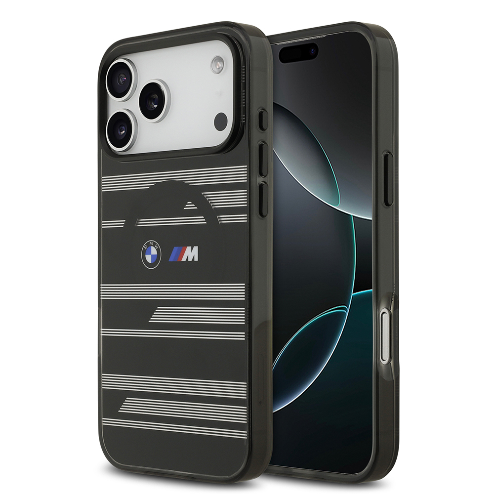 [RNZ-TA126161] Apple iPhone 17 Pro Max Uyumlu Kılıf BMW Orjinal Lisanslı M-safe Şarj Özellikli Metal Kamera Butonlu Yatay Şeritli M Dizayn Kapak (Siyah)