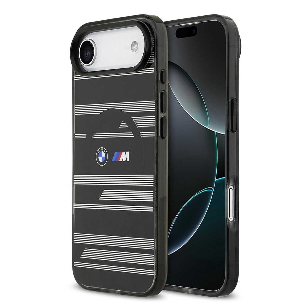 [RNZ-TA126159] Apple iPhone 17 Air Uyumlu Kılıf BMW Orjinal Lisanslı M-safe Şarj Özellikli Metal Kamera Butonlu Yatay Şeritli M Dizayn Kapak (Siyah)