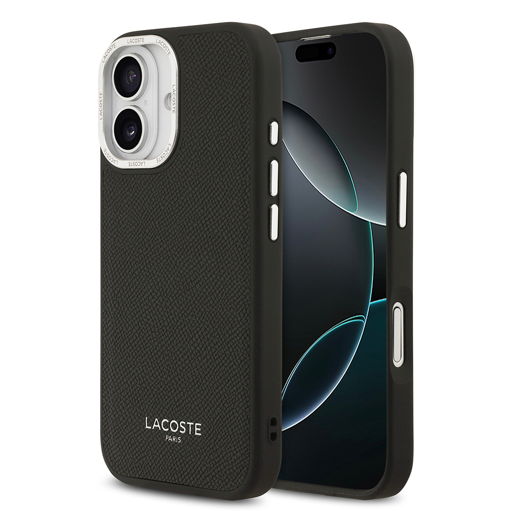 [RNZ-TA126322] Apple iPhone 17 Uyumlu Kılıf Lacoste Orjinal Lisanslı M-safe Şarj Özellikli Champs Elysees PU Deri Tasarımlı Kapak (Siyah)