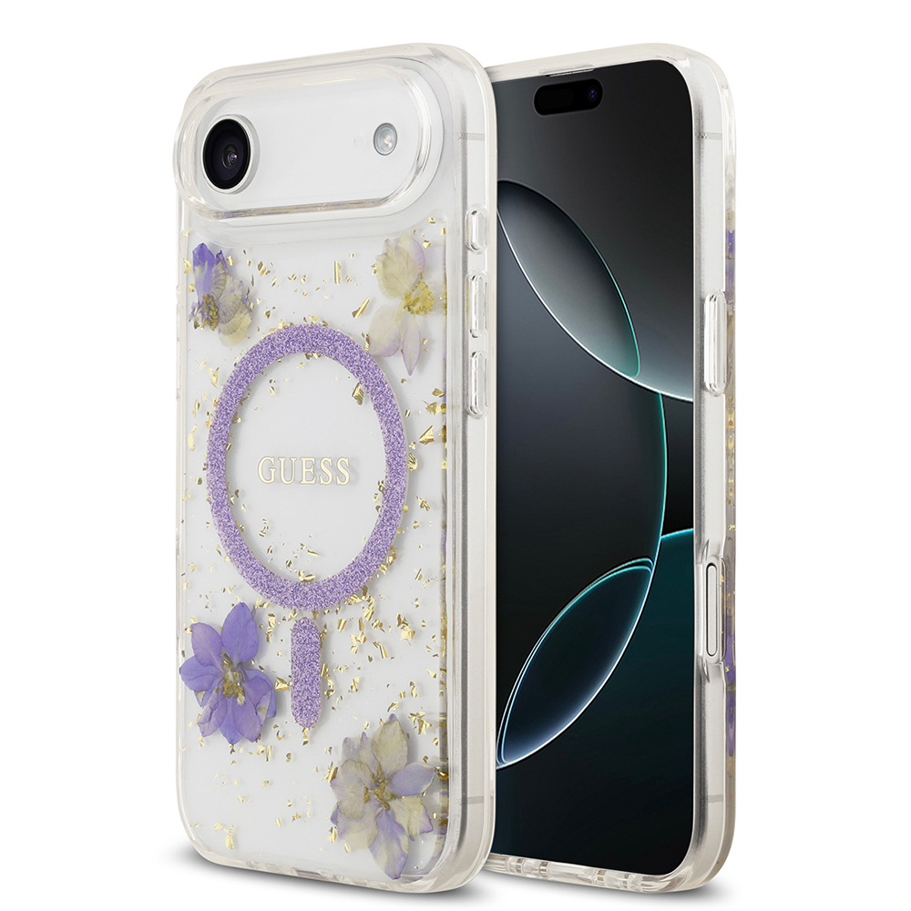 Apple iPhone 17 Air Uyumlu Kılıf Guess Orjinal Lisanslı M-safe Şarj Özellikli Transparan Resin Flowers Kapak