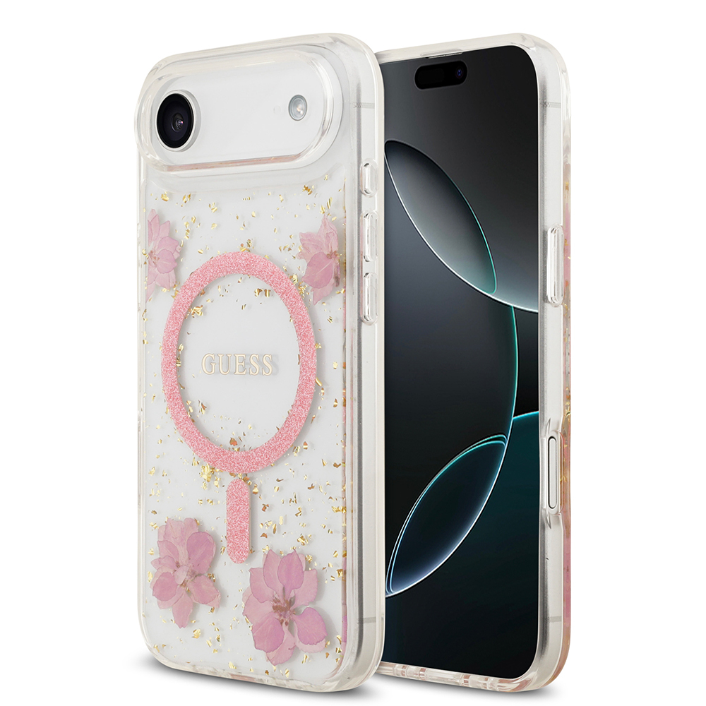 Apple iPhone 17 Air Uyumlu Kılıf Guess Orjinal Lisanslı M-safe Şarj Özellikli Transparan Resin Flowers Kapak
