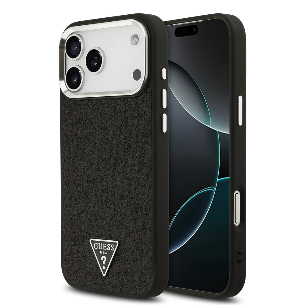 Apple iPhone 17 Pro Max Uyumlu Kılıf Guess Orjinal Lisanslı M-safe Şarj Özellikli Metal Kamera Çerçeveli Üçgen Logolu Glitter Kapak
