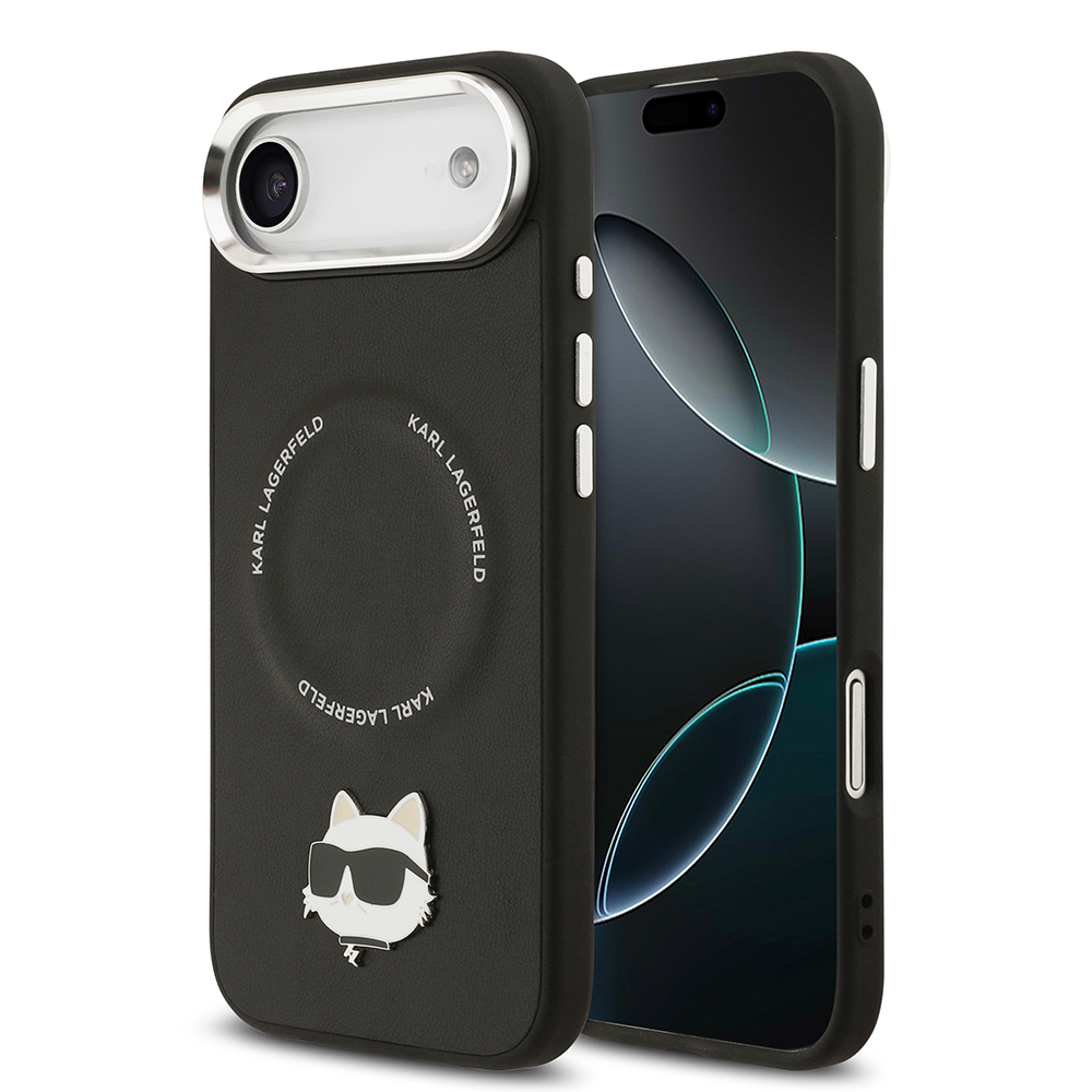 Apple iPhone 17 Air Uyumlu Kılıf Karl Lagerfeld Orjinal Lisanslı M-safe Şarj Özellikli Metal Kamera ve Buton Tasarımlı Choupette PU Deri Kapak