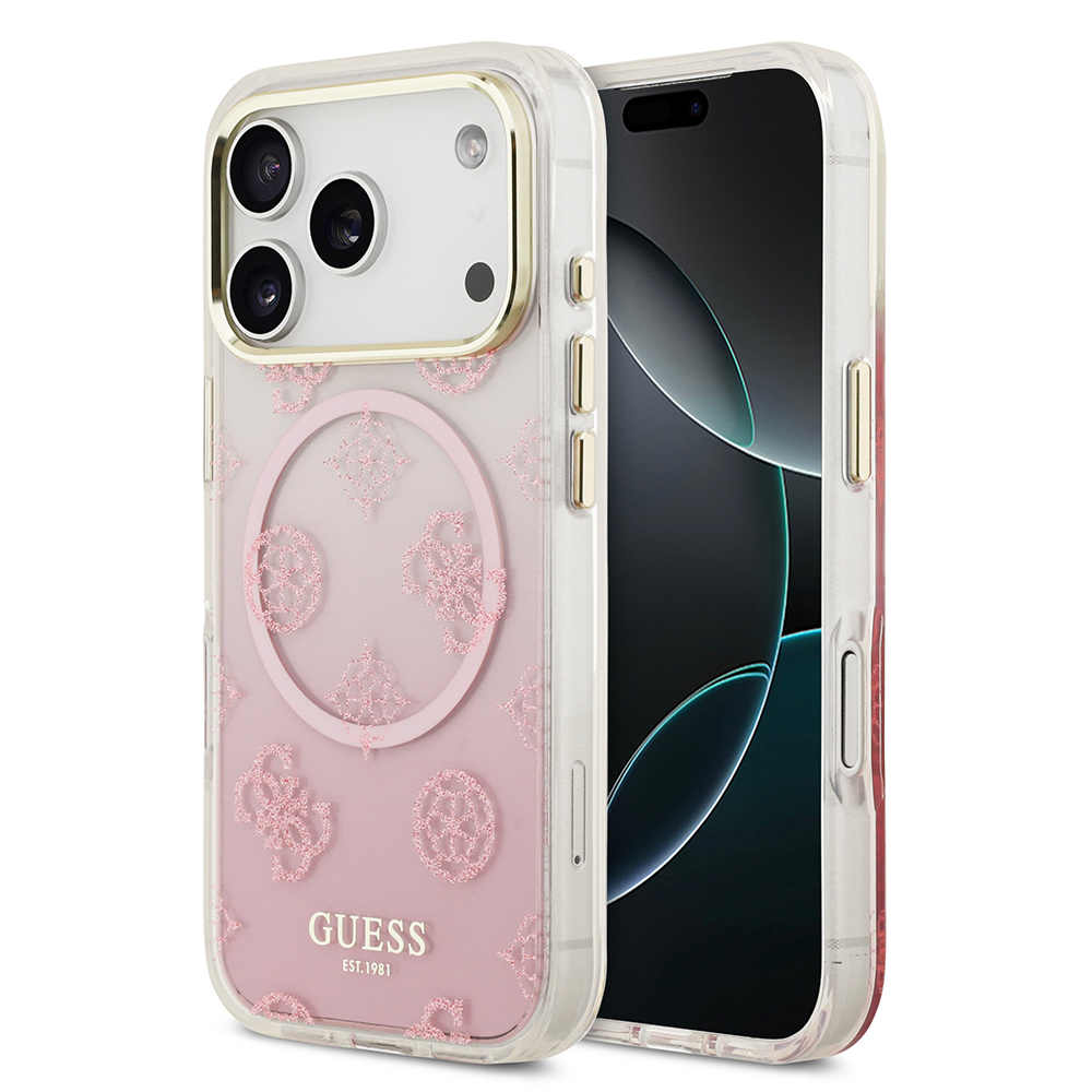 Apple iPhone 17 Pro Uyumlu Kılıf Guess Orjinal Lisanslı M-safe Şarj Özellikli Simli Peony Desenli Silikon Kapak