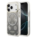 Apple iPhone 17 Pro Uyumlu Kılıf Guess Orjinal Lisanslı M-safe Şarj Özellikli Simli Peony Desenli Silikon Kapak