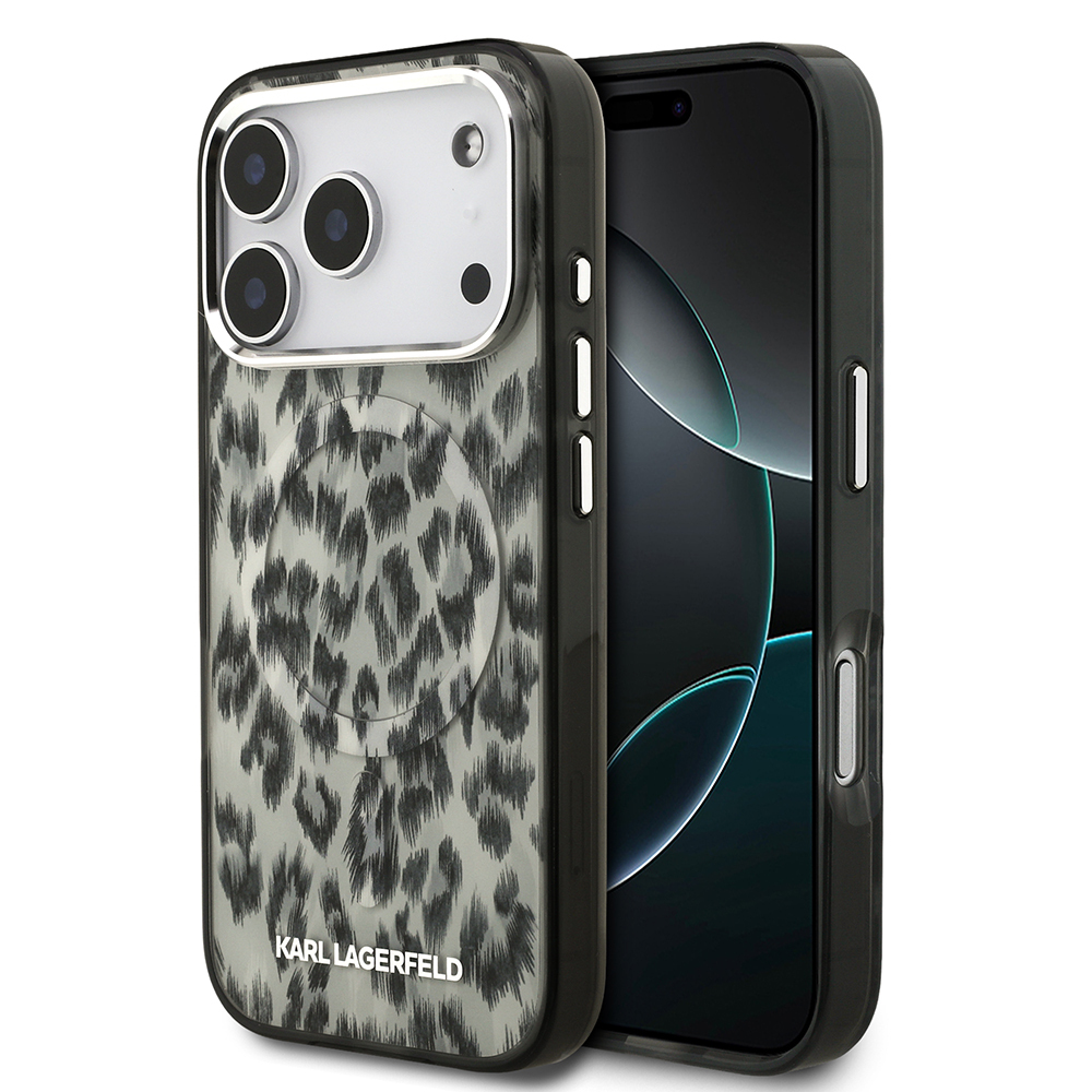 Apple iPhone 17 Pro Uyumlu Kılıf Karl Lagerfeld Orjinal Lisanslı M-safe Şarj Özellikli IML Leopar Baskılı Kapak