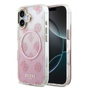 Apple iPhone 17 Uyumlu Kılıf Guess Orjinal Lisanslı M-safe Şarj Özellikli Simli Peony Desenli Silikon Kapak