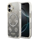 Apple iPhone 17 Uyumlu Kılıf Guess Orjinal Lisanslı M-safe Şarj Özellikli Simli Peony Desenli Silikon Kapak
