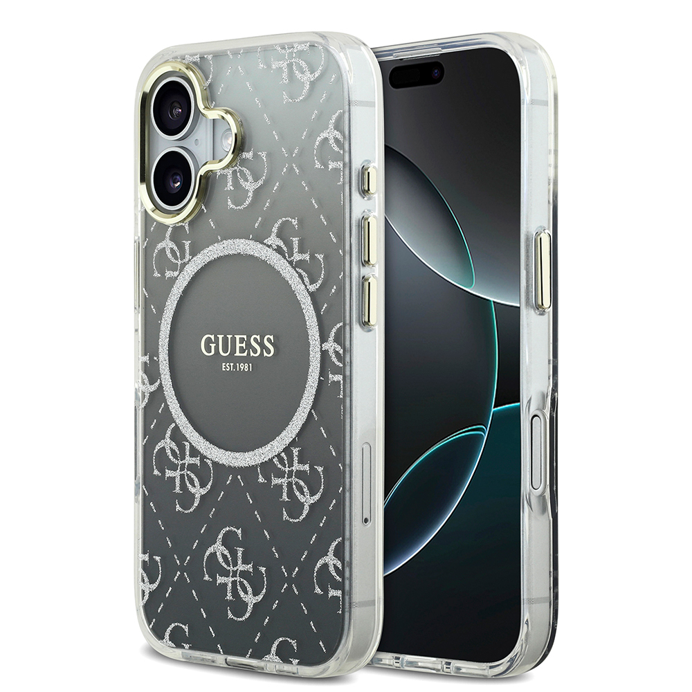 Apple iPhone 17 Uyumlu Kılıf Guess Orjinal Lisanslı M-safe Şarj Özellikli 4G Desenli Simli Silikon Kapak