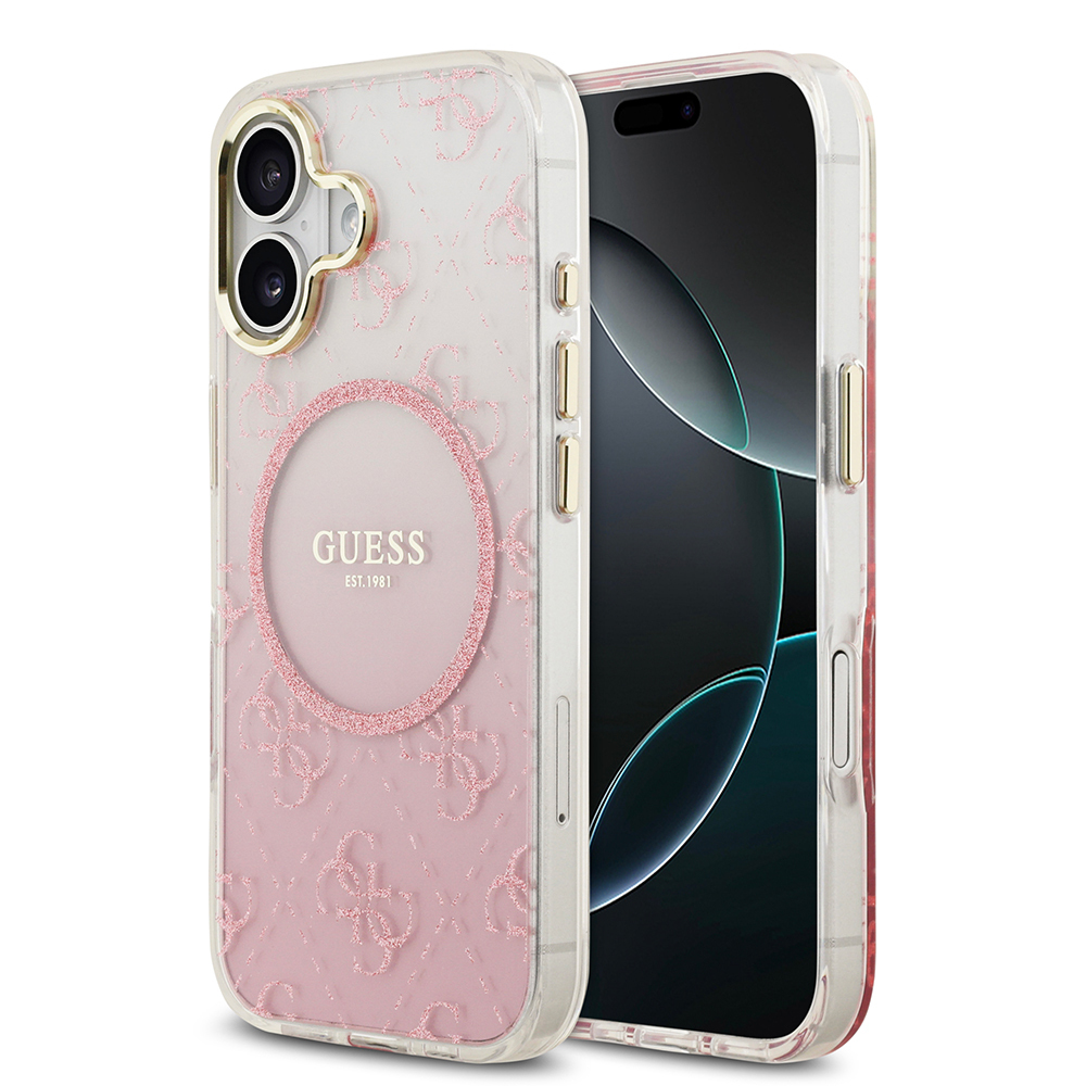Apple iPhone 17 Uyumlu Kılıf Guess Orjinal Lisanslı M-safe Şarj Özellikli 4G Desenli Simli Silikon Kapak