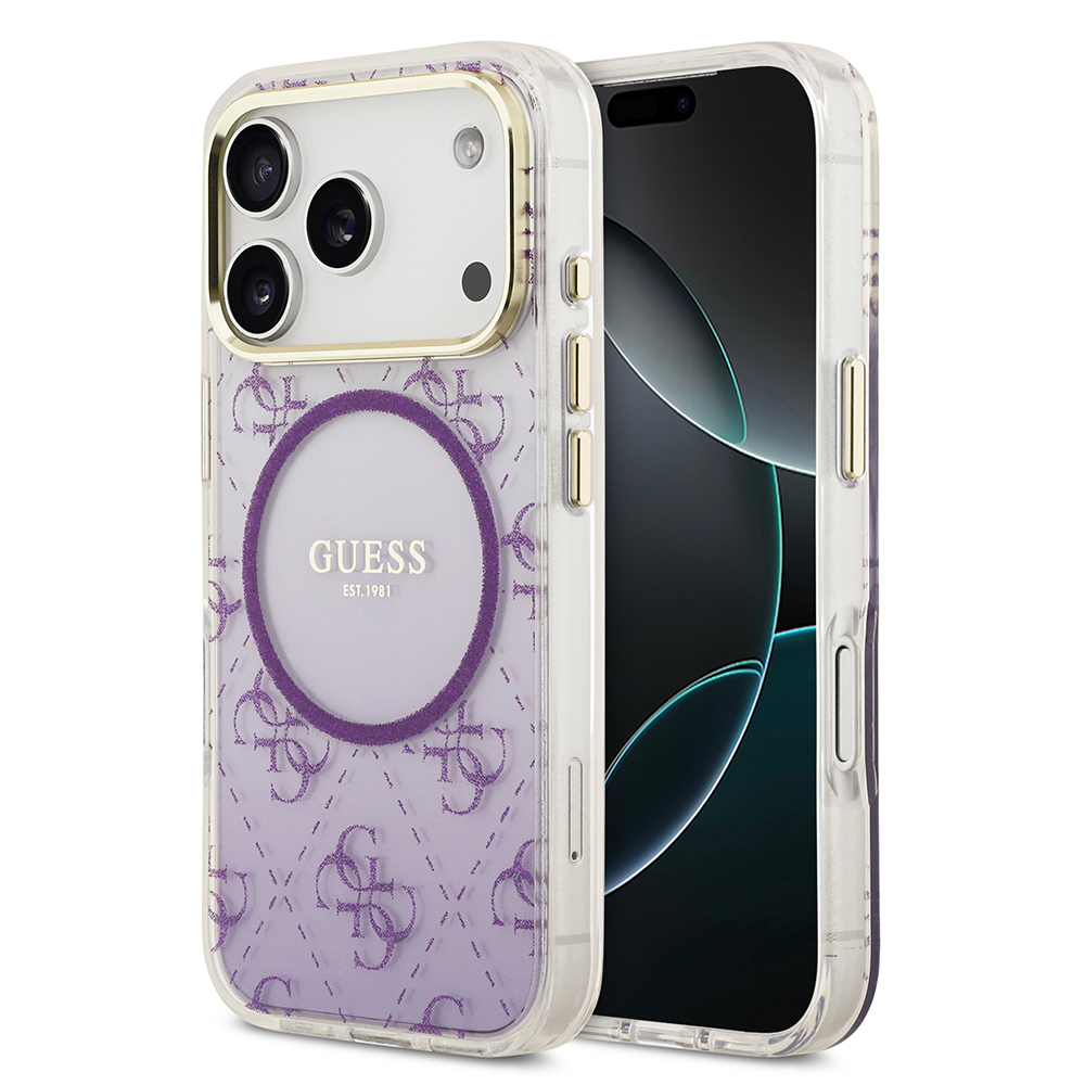 Apple iPhone 17 Pro Uyumlu Kılıf Guess Orjinal Lisanslı M-safe Şarj Özellikli 4G Desenli Simli Silikon Kapak