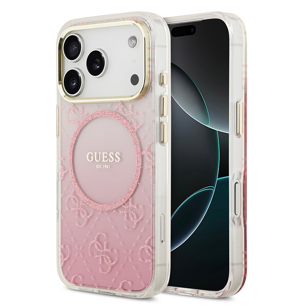 Apple iPhone 17 Pro Uyumlu Kılıf Guess Orjinal Lisanslı M-safe Şarj Özellikli 4G Desenli Simli Silikon Kapak