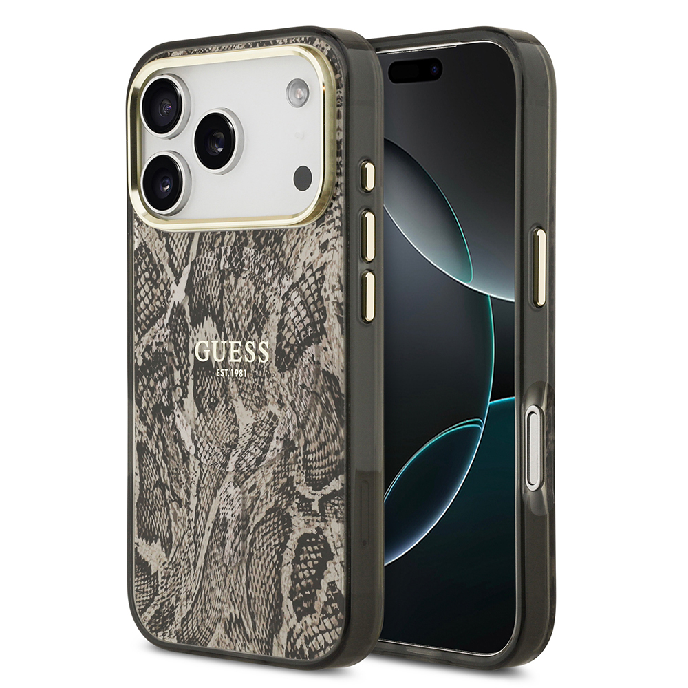 Apple iPhone 17 Pro Uyumlu Kılıf Guess Orjinal Lisanslı M-safe Şarj Özellikli Yazı Logolu Python Desenli Kapak