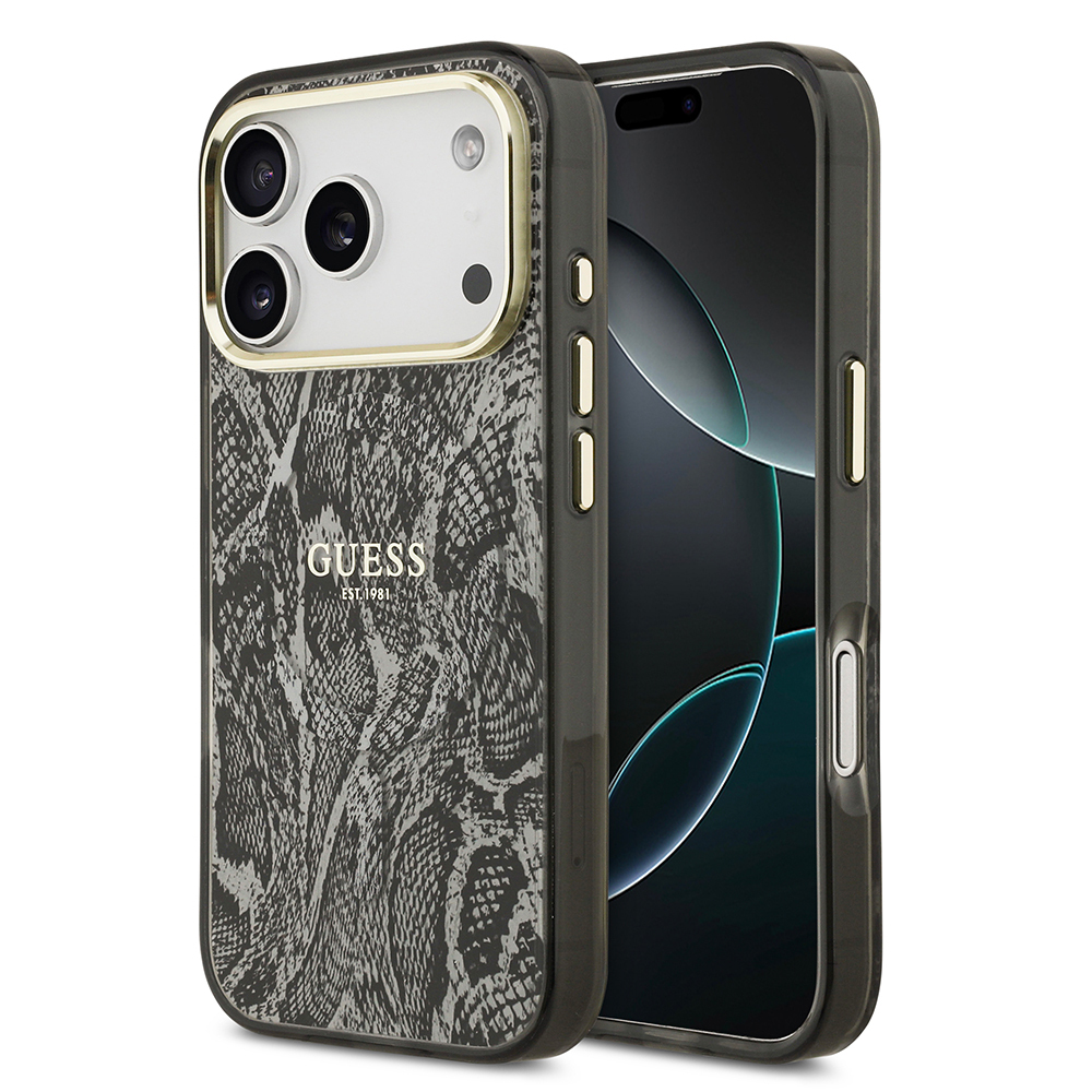 Apple iPhone 17 Pro Uyumlu Kılıf Guess Orjinal Lisanslı M-safe Şarj Özellikli Yazı Logolu Python Desenli Kapak
