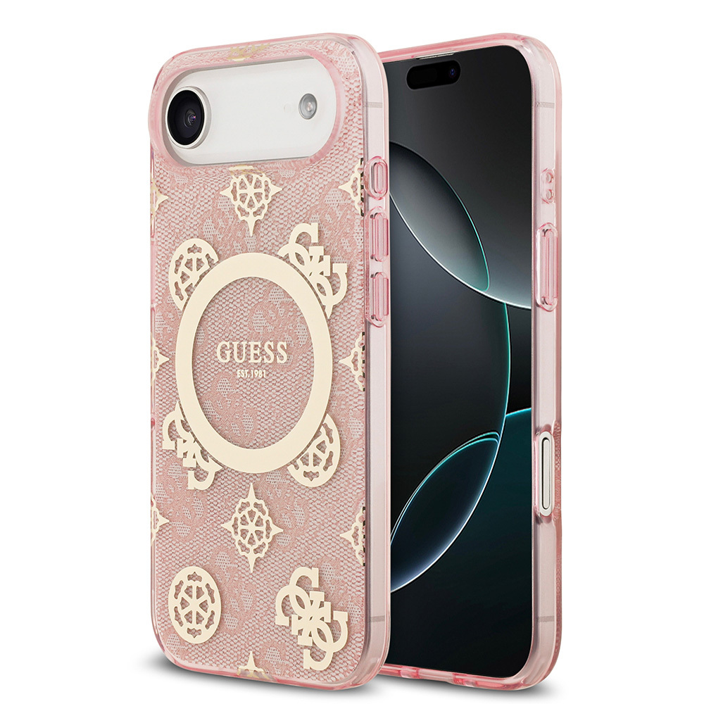 Apple iPhone 17 Air Uyumlu Kılıf Guess Orjinal Lisanslı M-safe Şarj Özellikli IML Peony ve 4G Desenli Klasik Logolu Kapak