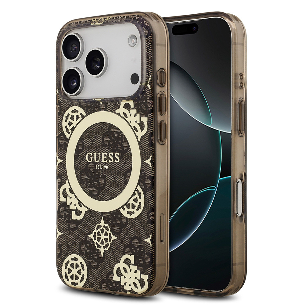 Apple iPhone 17 Pro Uyumlu Kılıf Guess Orjinal Lisanslı M-safe Şarj Özellikli IML Peony ve 4G Desenli Klasik Logolu Kapak