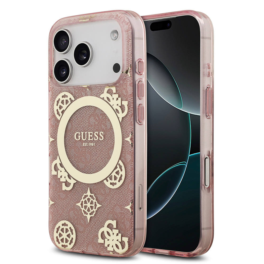 Apple iPhone 17 Pro Uyumlu Kılıf Guess Orjinal Lisanslı M-safe Şarj Özellikli IML Peony ve 4G Desenli Klasik Logolu Kapak