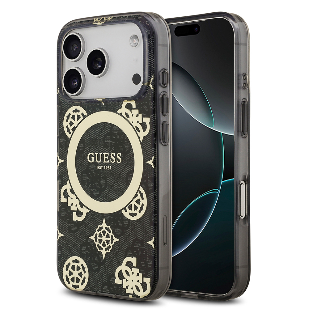 Apple iPhone 17 Pro Uyumlu Kılıf Guess Orjinal Lisanslı M-safe Şarj Özellikli IML Peony ve 4G Desenli Klasik Logolu Kapak