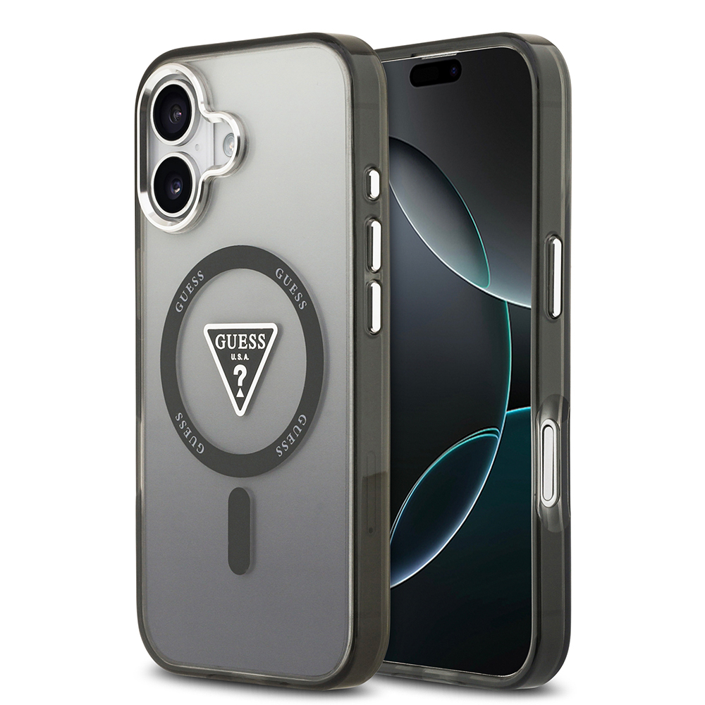 Apple iPhone 17 Uyumlu Kılıf Guess Orjinal Lisanslı M-safe Şarj Özellikli IML Baskılı Üçgen Logolu Metal Kamera Çerçeveli Kapak