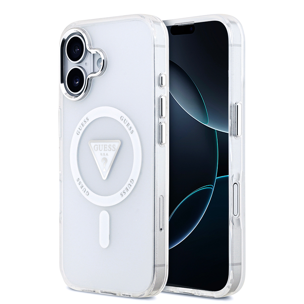 Apple iPhone 17 Uyumlu Kılıf Guess Orjinal Lisanslı M-safe Şarj Özellikli IML Baskılı Üçgen Logolu Metal Kamera Çerçeveli Kapak
