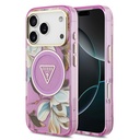 Apple iPhone 17 Pro Max Uyumlu Kılıf Guess Orjinal Lisanslı M-safe Şarj Özellikli Simli Çiçek Desenli Metal Kamera Çerçeveli Üçgen Logolu Kapak