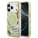 Apple iPhone 17 Pro Max Uyumlu Kılıf Guess Orjinal Lisanslı M-safe Şarj Özellikli Simli Çiçek Desenli Metal Kamera Çerçeveli Üçgen Logolu Kapak