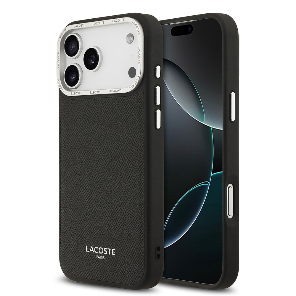 [RNZ-TA126330] Apple iPhone 17 Pro Max Uyumlu Kılıf Lacoste Orjinal Lisanslı M-safe Şarj Özellikli Champs Elysees PU Deri Tasarımlı Kapak (Siyah)