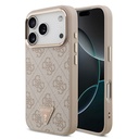 Apple iPhone 17 Pro Uyumlu Kılıf Guess Orjinal Lisanslı M-safe Şarj Özellikli Gold Metal Kamera Çerçeveli Taşlı Üçgen Logo 4G Desenli Kapak
