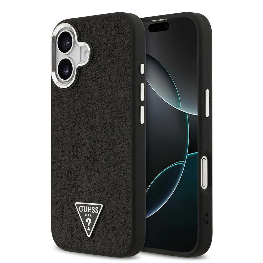 Apple iPhone 17 Uyumlu Kılıf Guess Orjinal Lisanslı M-safe Şarj Özellikli Metal Kamera Çerçeveli Üçgen Logolu Glitter Kapak