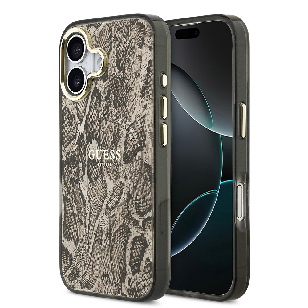 Apple iPhone 17 Uyumlu Kılıf Guess Orjinal Lisanslı M-safe Şarj Özellikli Yazı Logolu Python Desenli Kapak