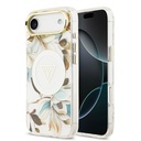 Apple iPhone 17 Air Uyumlu Kılıf Guess Orjinal Lisanslı M-safe Şarj Özellikli Simli Çiçek Desenli Metal Kamera Çerçeveli Üçgen Logolu Kapak