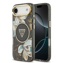 Apple iPhone 17 Air Uyumlu Kılıf Guess Orjinal Lisanslı M-safe Şarj Özellikli Simli Çiçek Desenli Metal Kamera Çerçeveli Üçgen Logolu Kapak