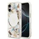 Apple iPhone 17 Uyumlu Kılıf Guess Orjinal Lisanslı M-safe Şarj Özellikli Simli Çiçek Desenli Metal Kamera Çerçeveli Üçgen Logolu Kapak